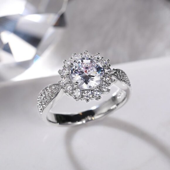 🔥925 SILVER MOISSANITE SUN FLOWER WEDDING/ENGAGEMENT RING WOMEN, K754 - Picture 5 of 8